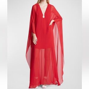 NWT Halston Paula Cutout Draped Chiffon Crepe Gown Red Size 2